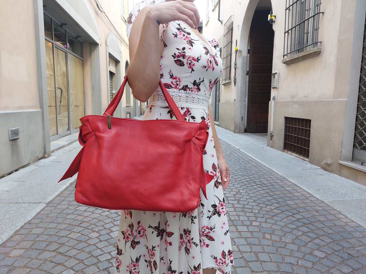 Valentina — Red Italian Leather Tote Bag