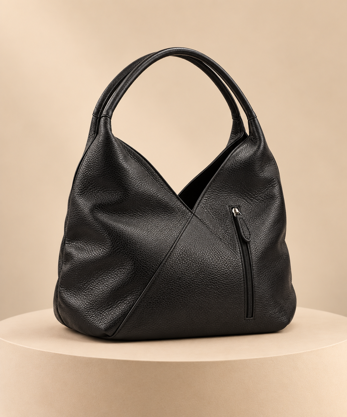 Emilia — Black Italian Leather Hobo Bag