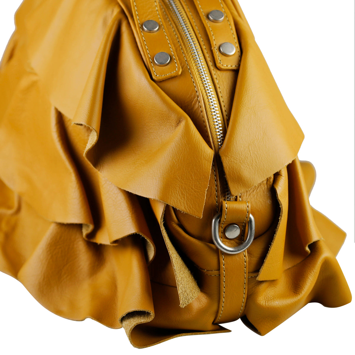 Fiorella — Bolso de cuero italiano con volantes